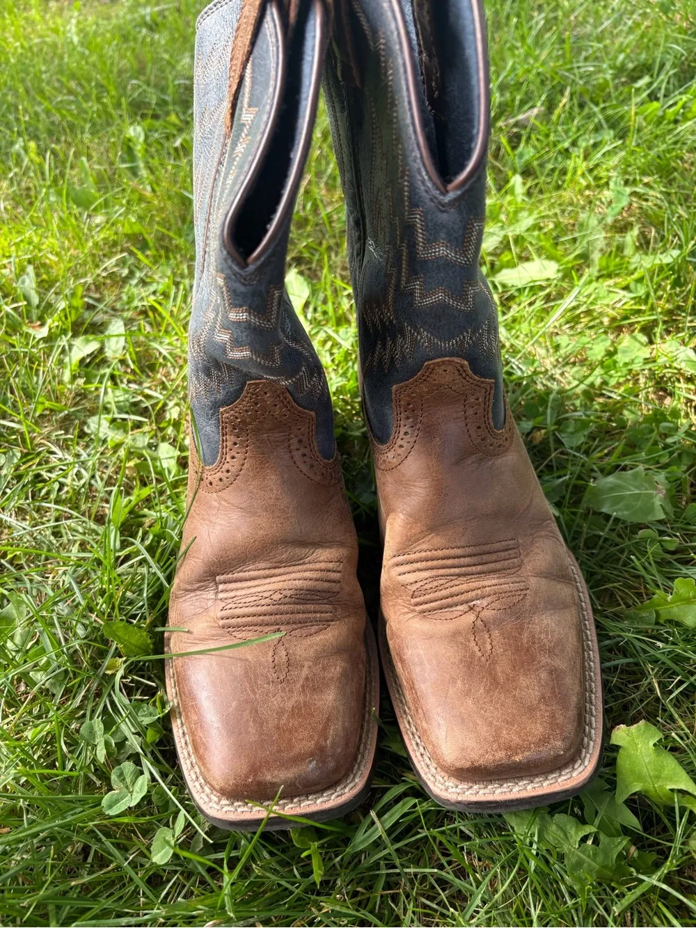 Ariat Tycoon Western Cowboy Boots Kids Youth Size 4 Brown Blue Leather